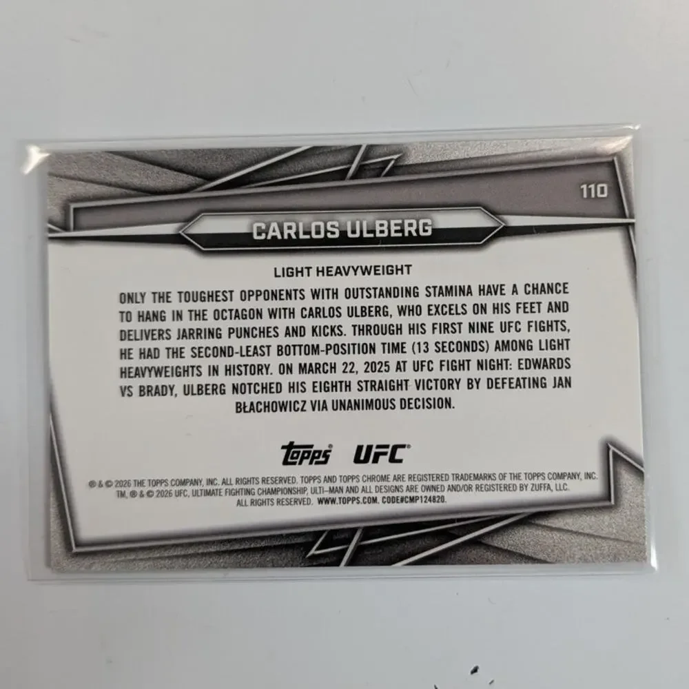 2026 Topps Chrome UFC Carlos Ulberg #110 Sonar Refractor Hobby Exclusive - Picture 2 of 2